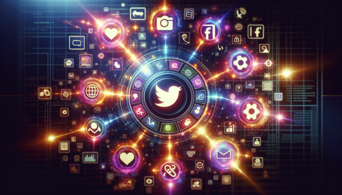Glowing social media icons on a digital interface, representing connectivity and engagement.