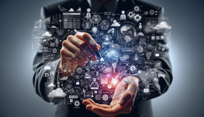 User navigating digital interface, showing touchpoints like website, social media, support, with usability testing and pain points.