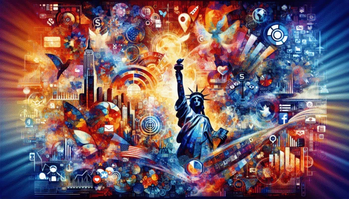 A digital collage with global icons, social media symbols, and analytics graphs representing universal content optimization strategies.