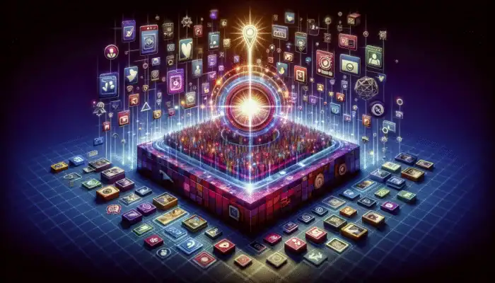 A vibrant digital platform displaying user-generated content, rewards, and a leaderboard, boosting brand engagement and SEO.