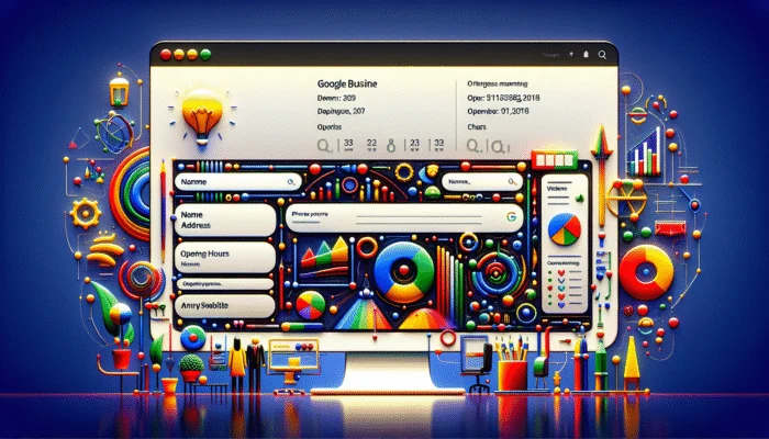 Optimize Google Business Profile for Visibility: A completed Google Business Profile on a computer screen with vibrant icons and professional layout.