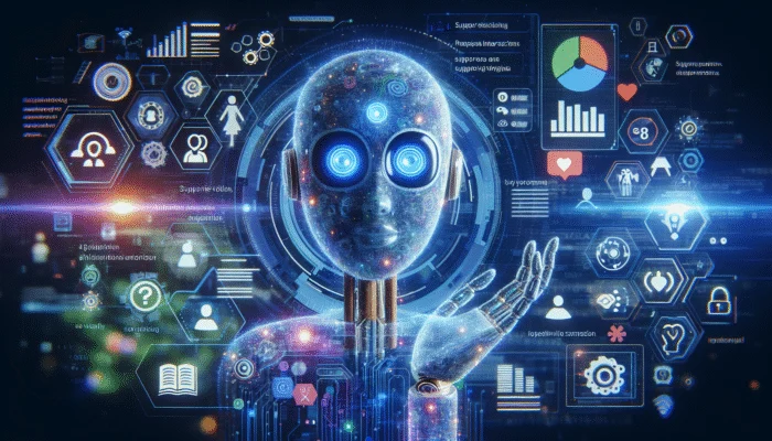 Create Content for AI-Powered Forums: A futuristic forum interface with an AI chatbot enhancing user engagement and support.