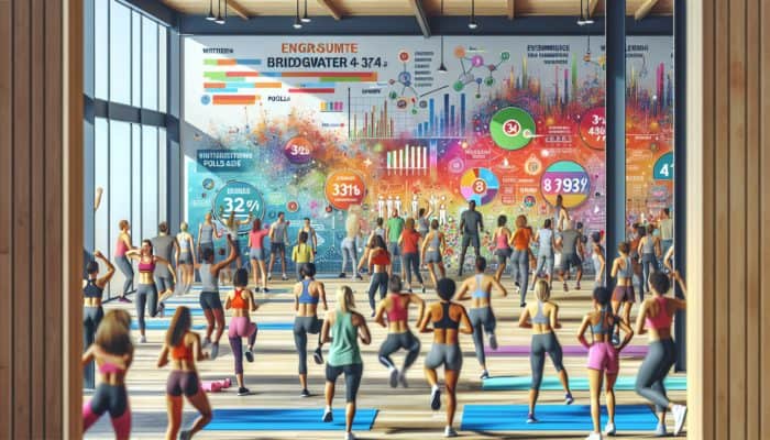 A vibrant Instagram Story from a Bridgwater fitness studio with a poll on favorite workout classes and energetic people exercising.