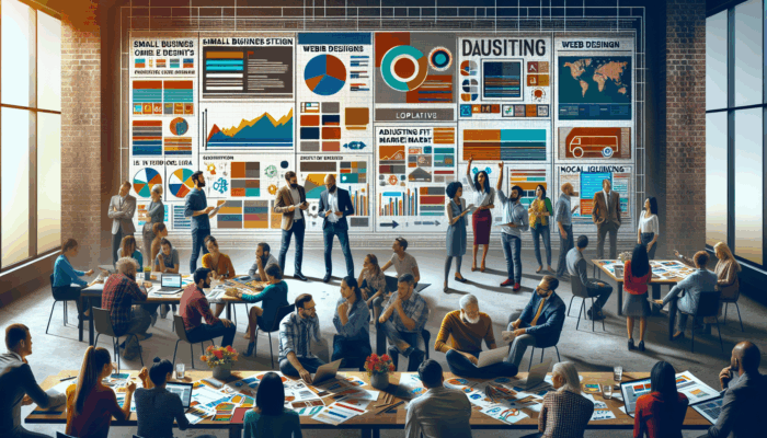 A design studio in Coleford with professionals reviewing small business website portfolios and discussing with clients.