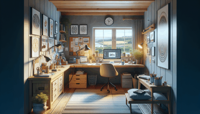 A cozy home office in Nailsworth with modern tech, where a small business owner writes a blog.
