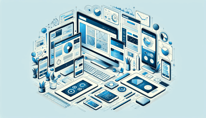 A modern website design with responsive layouts on devices, user-friendly navigation, and structured user journey.