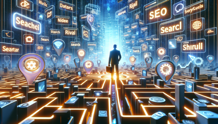 A small business owner in Dursley navigates a digital SEO labyrinth with rival shops, shifting algorithms, and social media tools.